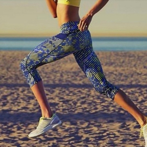Athleta Pants - Athleta Blue and Yellow Patterned Capris